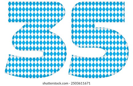 Number Thirty Five With Bavarian Oktoberfest Seamless Pattern Vector Illustration. Number 35 Isolated On A White Background
