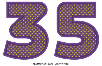 Número Treinta Y Cinco Con Ilustración De Vector De Patrón Con Forma De Estrella. Número 35 Con Textura Estelar Aislada En Fondo Blanco

