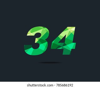 Number thirty four 34 Logo Icon, filled with geometric pattern. polygon letter. Vector Element.