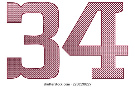 Number Thirty Four With Abstract Pattern Vector Illustration. Number 34 Isolated On A White Background
