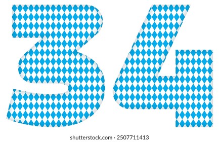 Number Thirty Four With Bavarian Oktoberfest Seamless Pattern Vector Illustration. Number 34 Isolated On A White Background
