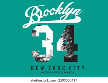 number thirty four grunge, number 34 grunge, Brooklyn New York City College, Vintage typography college varsity Brooklyn NYC, grunge numbers vector,eps8