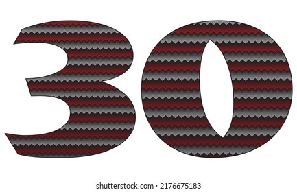 Número Treinta Con Ilustración Del Vector Del Patrón Jersey. Número 30 Aislado En Un Fondo Blanco
