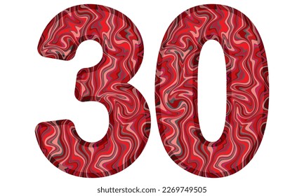 Number Thirty With Liquid Marble Texture Vector Illustration. Number 30 Isolated On A White Background
