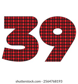 Number Thirty Nine With Argyle Pattern Vector Illustration. Number 39 Isolated On A White Background
