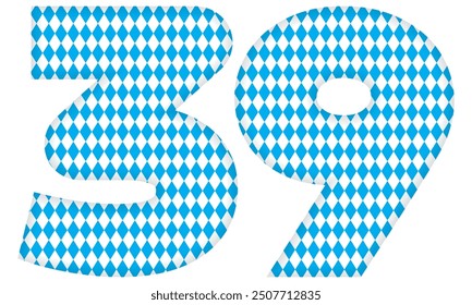 Number Thirty Nine With Bavarian Oktoberfest Seamless Pattern Vector Illustration. Number 39 Isolated On A White Background
