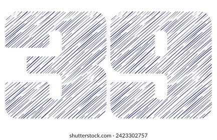 Number Thirty Nine With Hand Drawn Pattern Vector Illustration. Number 39 With Line Pattern Isolated On A White Background
