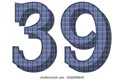 Número Treinta Y Nueve Con Ilustración De Vectores Textiles. Número 39 Con Patrón De Placa Aislado En Fondo Blanco
