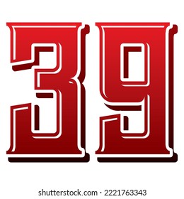 Number Thirty Nine Vector Illustration. Number 39 Isolated On A White Background
