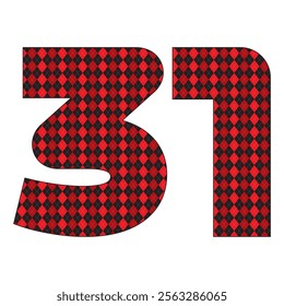 Number Thirty One With Argyle Pattern Vector Illustration. Number 31 Isolated On A White Background
