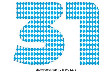 Number Thirty One With Bavarian Oktoberfest Seamless Pattern Vector Illustration. Number 31 Isolated On A White Background
