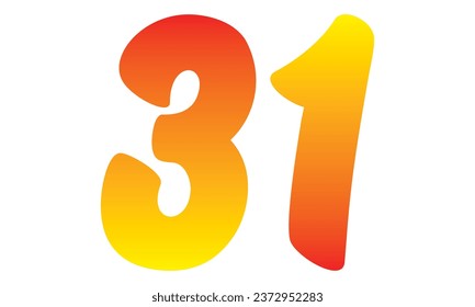 Number Thirty One Isolated On A White Background. Number 31 Vector Illustration