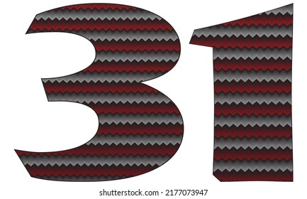 Number Thirty One With Jersey Pattern Vector Illustration. Number 31 Isolated On A White Background
