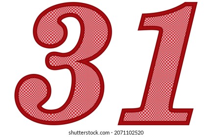 Number Thirty One With Square Pattern Vector Illustration. Number 31 With Square Texture Isolated On A White Background
