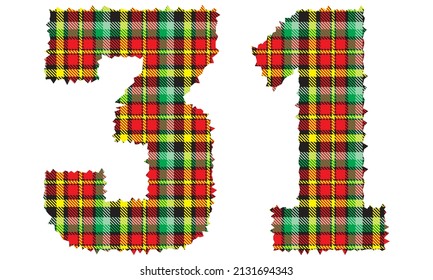 Número Treinta Y Uno Con Textura Textil. Número 31 Con Patrón De Placa Aislado En Fondo Blanco
