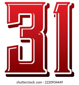 Number Thirty One Vector Illustration. Number 31 Isolated On A White Background
