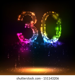 Number thirty. Salute- vector isolated on black background