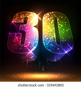 Number thirty. Salute- vector isolated on black background