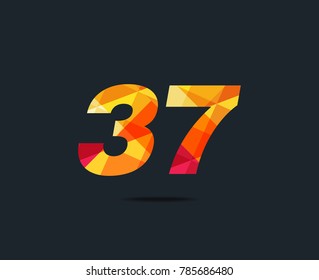 Number thirty seven 37 Logo Icon, filled with geometric pattern. polygon letter. Vector Element.