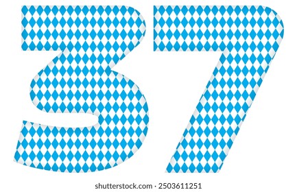 Number Thirty Seven With Bavarian Oktoberfest Seamless Pattern Vector Illustration. Number 37 Isolated On A White Background
