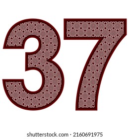 Number Thirty Seven With Islamic Pattern Vector Illustration. Number 37 With Arabic Pattern Isolated On A White Background
