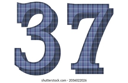 Nummer dreißig Sieben mit Textil-Vektorgrafik. Nummer 37 mit Muster einzeln auf weißem Hintergrund
