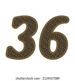 Number Thirty Six With Arabian Style Arabesque Pattern Eastern Ethnic Ornament. Number 36 Isolated On A White Background
