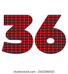 Number Thirty Six With Argyle Pattern Vector Illustration. Number 36 Isolated On A White Background
