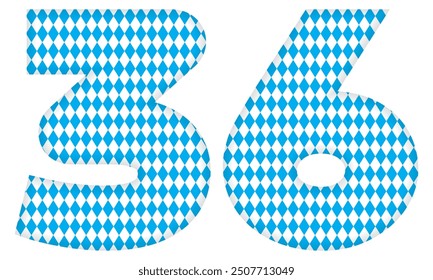 Number Thirty Six With Bavarian Oktoberfest Seamless Pattern Vector Illustration. Number 36 Isolated On A White Background
