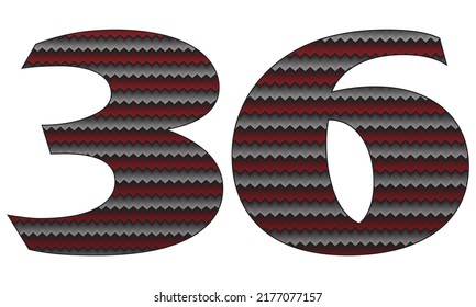 Number Thirty Six With Jersey Pattern Vector Illustration. Number 36 Isolated On A White Background
