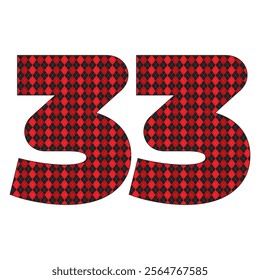 Number Thirty Three With Argyle Pattern Vector Illustration. Number 33 Isolated On A White Background
