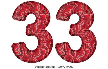 Number Thirty Three With Liquid Marble Texture Vector Illustration. Number 33 Isolated On A White Background
