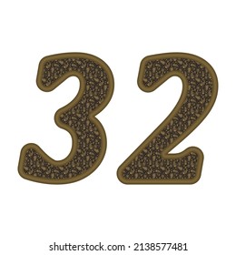 Número Treinta Y Dos Con El Estilo Árabe Patrón Árabe Ornamento Étnico Oriental. Número 32 Aislado En Un Fondo Blanco
