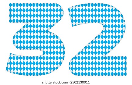 Number Thirty Two With Bavarian Oktoberfest Seamless Pattern Vector Illustration. Number 32 Isolated On A White Background
