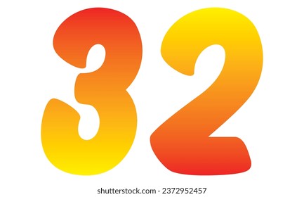 Number Thirty Two Isolated On A White Background. Number 32 Vector Illustration