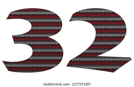 Number Thirty Two With Jersey Pattern Vector Illustration. Number 32 Isolated On A White Background
