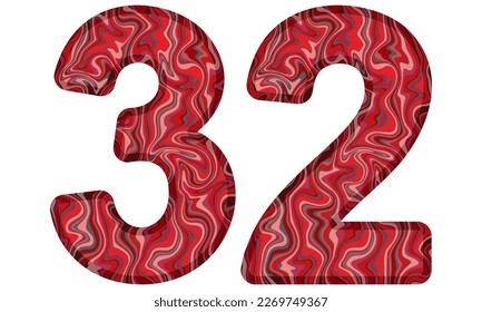 Number Thirty Two With Liquid Marble Texture Vector Illustration. Number 32 Isolated On A White Background
