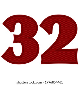 Número Treinta Y Dos Vectores Ilustración. Rojo Número 32 Con Patrón Abstracto Aislado En Fondo Blanco

