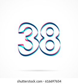 Number Thirty-eight, 38 hand drawn with blue and pink highlighters, isolated on a blank background.
Vector illustration, easy to edit, manipulate, resize or colorize.