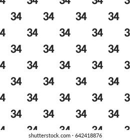 Number Thirty-four, 34 seamless pattern, isolated on white background. Vector illustration, easy to edit.
