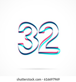 Number Thirty-two, 32 hand drawn with blue and pink highlighters, isolated on a blank background.
Vector illustration, easy to edit, manipulate, resize or colorize.