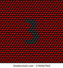 número tres (3) en color negro con textura de cinta en superficie negra, vector editable