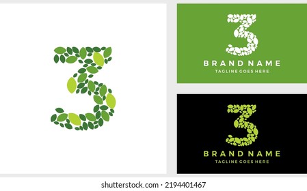 Number three 3 eco leaves logo icon vector