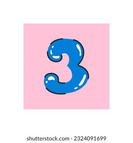Number Three. Number 3. Figure of alphabet letter font. Number three in the form of an inflatable ball. Decoration element for birthday or wedding greeting design. Bubble spherical figure