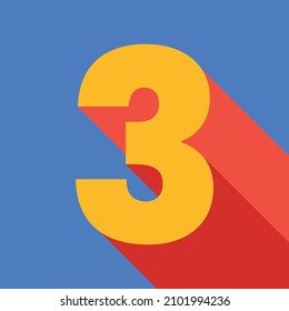 Number three 3 in google colors, primary colors, minimalist design, 3d, pop. Blue background