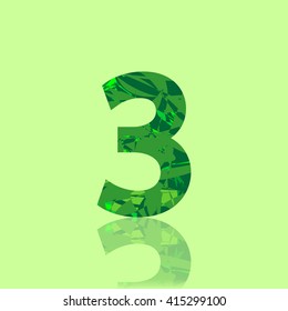 Number three, 3, green abstract design, numbers template elements, vector illustration