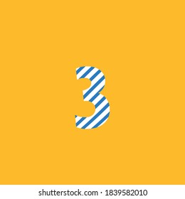 number three (3) icon in blue and white lines on yellow background, editable vector