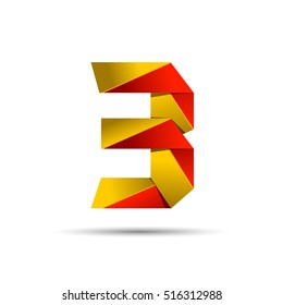 Number three 3 icon design template elements 3d logo. Red and gold glossy style. Vector design template elements for application or company.