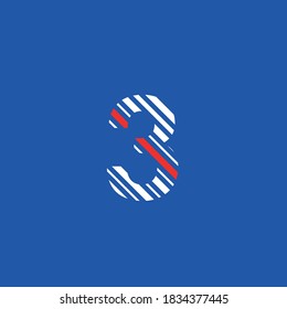 number three (3) icon, editable vector diagonal lines