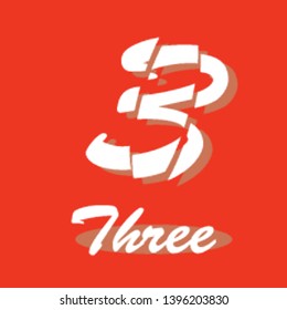 Number Three, 3 isolated on red background with shadow. Vector illustration, easy to edit. Template for your design, website, brochure, cover, business annual report